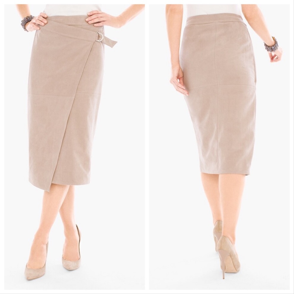 NEW Chico’s Black Label Faux Suede Midi Wrap Skirt